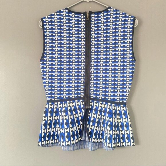 Modern Prep Peplum Top BCBG Knit Jacquard Structured Geometric Print - Picture 6 of 13